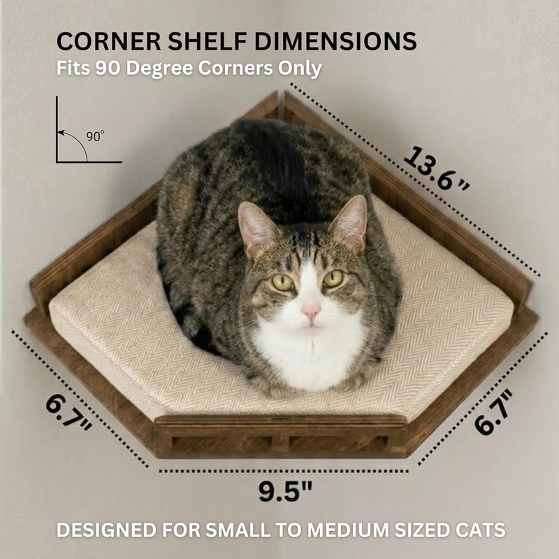 INICIO Cat Wall Shelves and Cat Corner Shelf, Cat Wall Furniture, Cat Shelves for Wall, Cat Shelf with Cushion and 3 Cat Wall Steps Included - Image 3