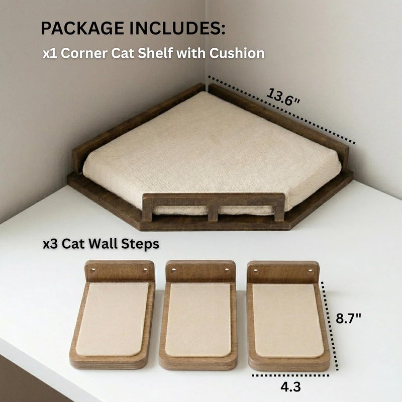 INICIO Cat Wall Shelves and Cat Corner Shelf, Cat Wall Furniture, Cat Shelves for Wall, Cat Shelf with Cushion and 3 Cat Wall Steps Included - Image 2
