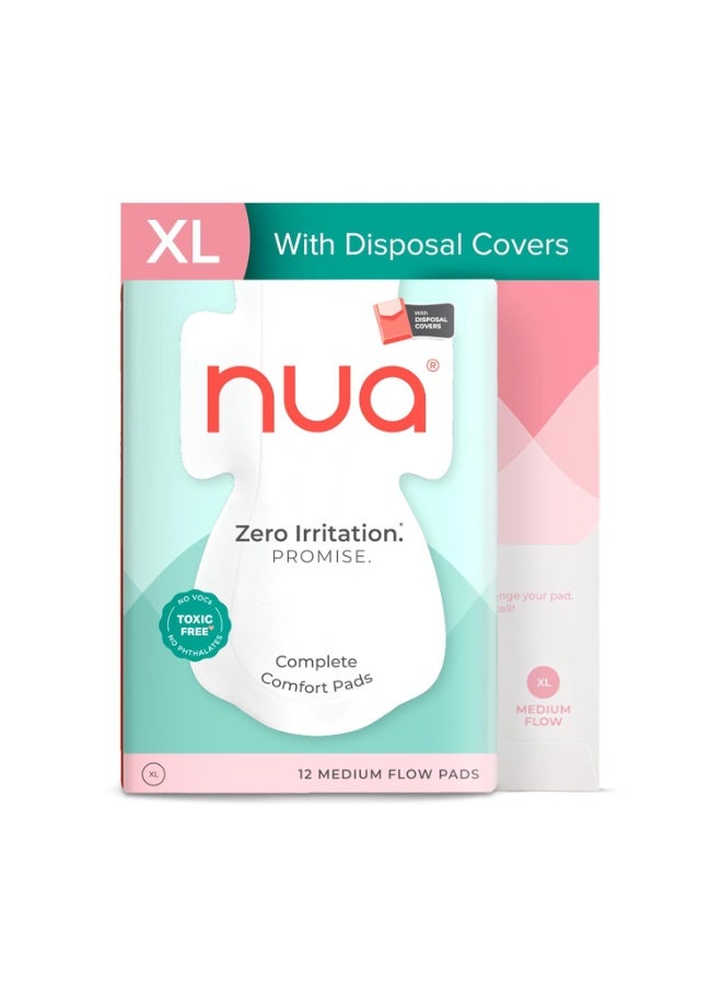 Nua Cotton Sanitary Pads for Women, Toxic-Free & Rash-Free, Unscented, Leakproof – Complete Comfort XL Pads (12 Pads) - Image 1