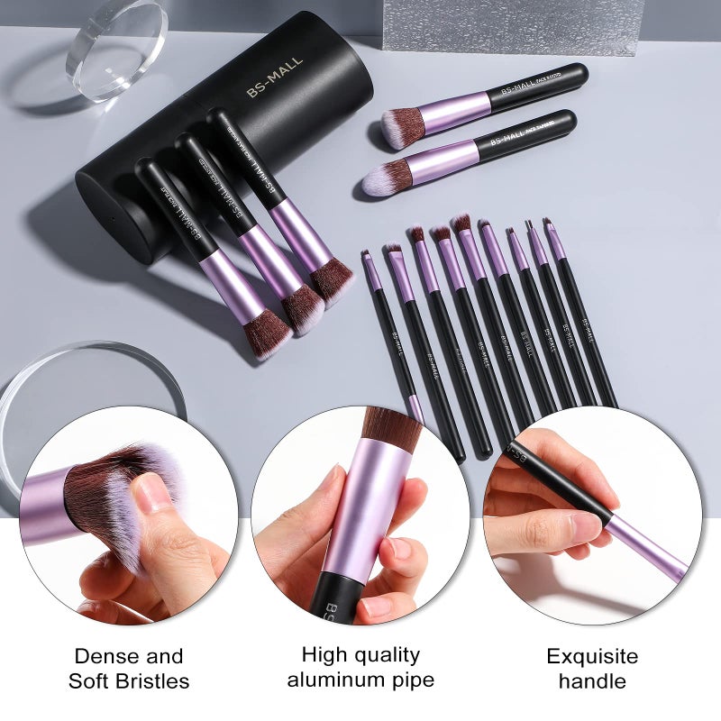 BS Mall BS-MALL Makeup Brushes Premium Synthetic Foundation Powder Concealers Eye Shadows 14 Pcs Purple for Makeup Beginner or Professional with Travel Case - Image 2