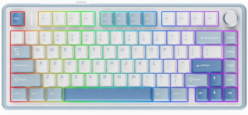 EPOMAKER x AULA F75 Gasket Mechanical Keyboard, 75% Wireless Hot Swappable Gaming Keyboard with Five-Layer Padding&Knob, Bluetooth/2.4GHz/USB-C, RGB (Sea Salt Blue, LEOBOG Reaper Switch) - Image 1