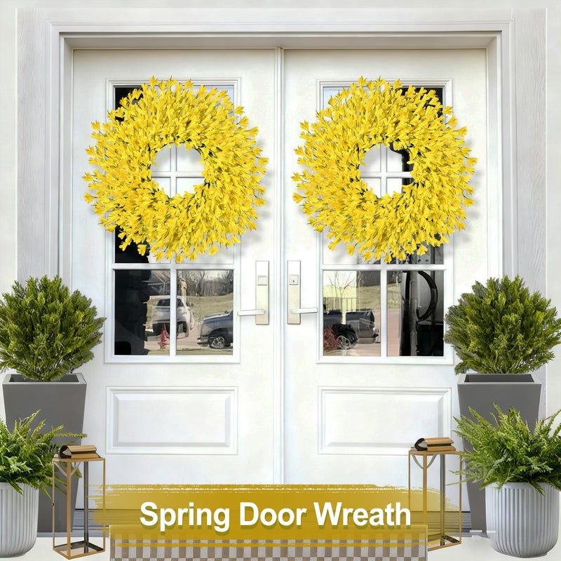 RHTRJ 26 Inch Spring Wreaths for Front Door Large Easter Valentines Forsythia Floral Summer Spring Door Wreaths Outdoor All Season Spring Decorations for Home Porch Room Window Wall Farmhouse Decor (Yellow) - Image 2