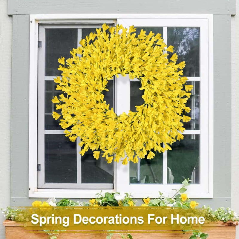RHTRJ 26 Inch Spring Wreaths for Front Door Large Easter Valentines Forsythia Floral Summer Spring Door Wreaths Outdoor All Season Spring Decorations for Home Porch Room Window Wall Farmhouse Decor (Yellow) - Image 5