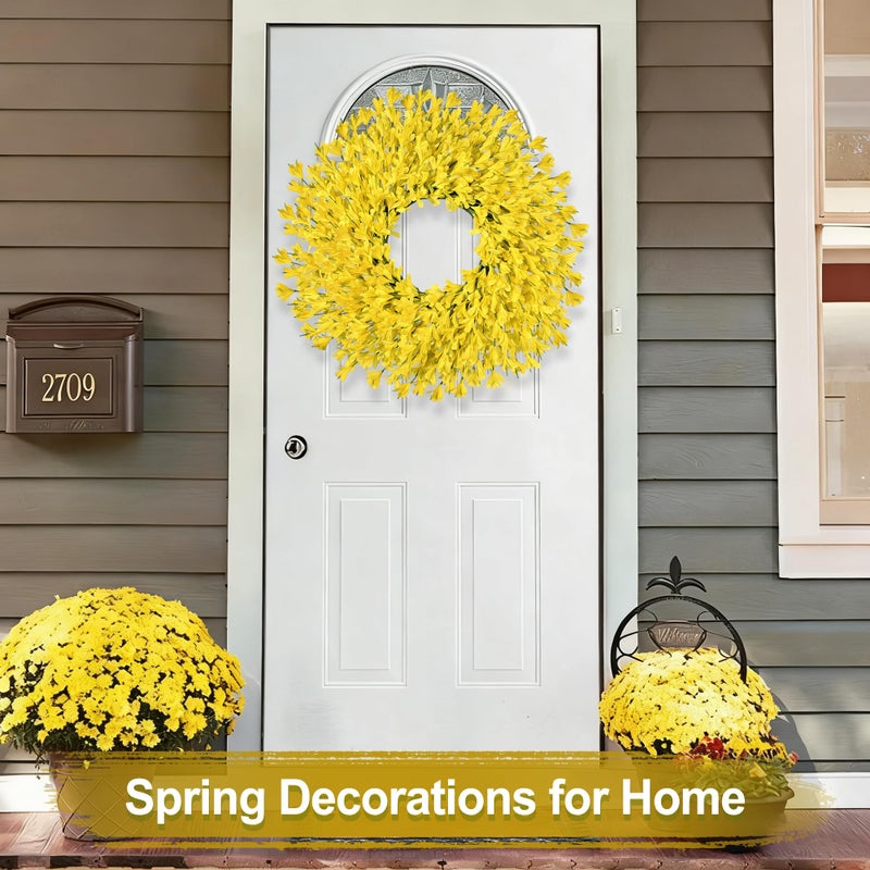 RHTRJ 26 Inch Spring Wreaths for Front Door Large Easter Valentines Forsythia Floral Summer Spring Door Wreaths Outdoor All Season Spring Decorations for Home Porch Room Window Wall Farmhouse Decor (Yellow) - Image 4
