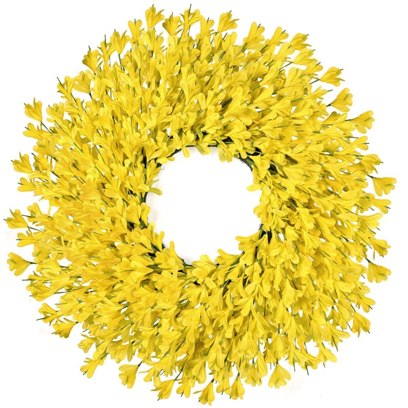RHTRJ 26 Inch Spring Wreaths for Front Door Large Easter Valentines Forsythia Floral Summer Spring Door Wreaths Outdoor All Season Spring Decorations for Home Porch Room Window Wall Farmhouse Decor (Yellow) - Image 1