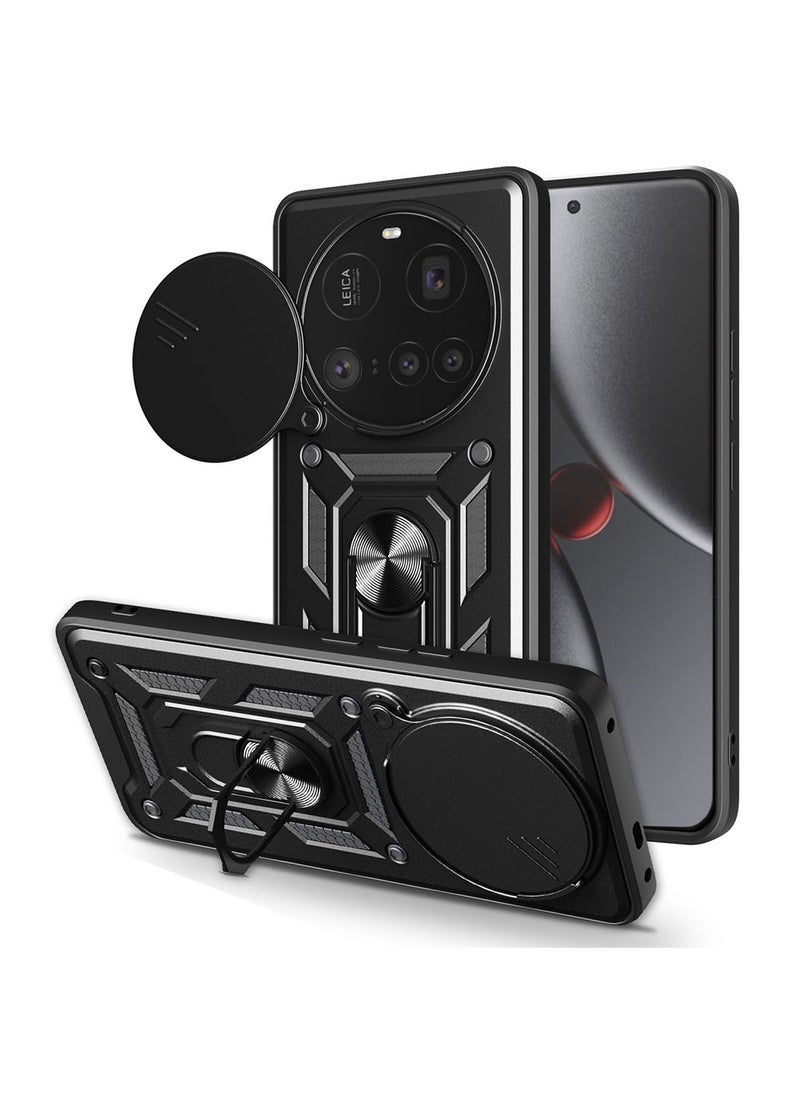 Case for Xiaomi 15 Ultra 5G /  Mi 15 Ultra with Sliding Camera Cover, Kickstand, PC+TPU Dual-Layer Back Cover,Black - Image 1