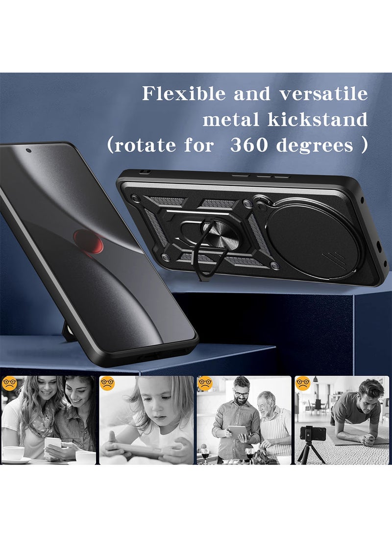 Case for Xiaomi 15 Ultra 5G /  Mi 15 Ultra with Sliding Camera Cover, Kickstand, PC+TPU Dual-Layer Back Cover,Black - Image 3