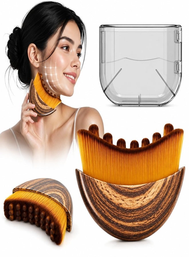 KIYAHI Viral olb auraderm lymphatic contour guasha brush for snatched face, chin, neck | face sculpting tool for de-puffing, jawline definition & skin firming | wooden lumera brush for massage & skincare use (New Brown) - Image 1