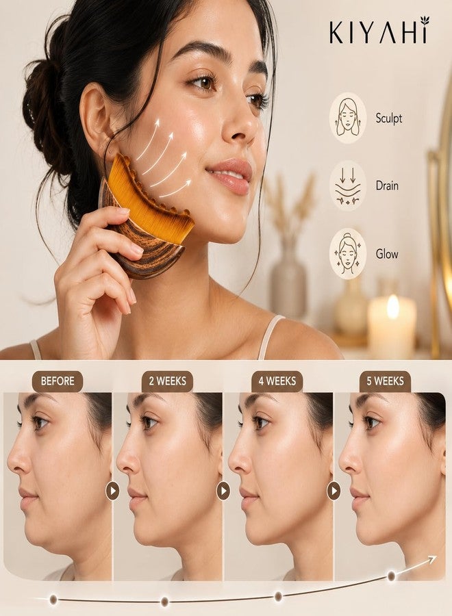 KIYAHI Viral olb auraderm lymphatic contour guasha brush for snatched face, chin, neck | face sculpting tool for de-puffing, jawline definition & skin firming | wooden lumera brush for massage & skincare use (New Brown) - Image 5