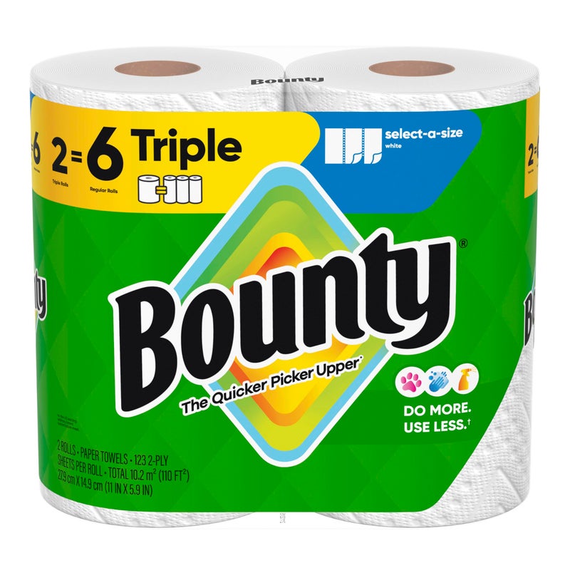 Bounty Select-A-Size Paper Towels, White, 2 Triple Rolls = 6 Regular Rolls - Image 1