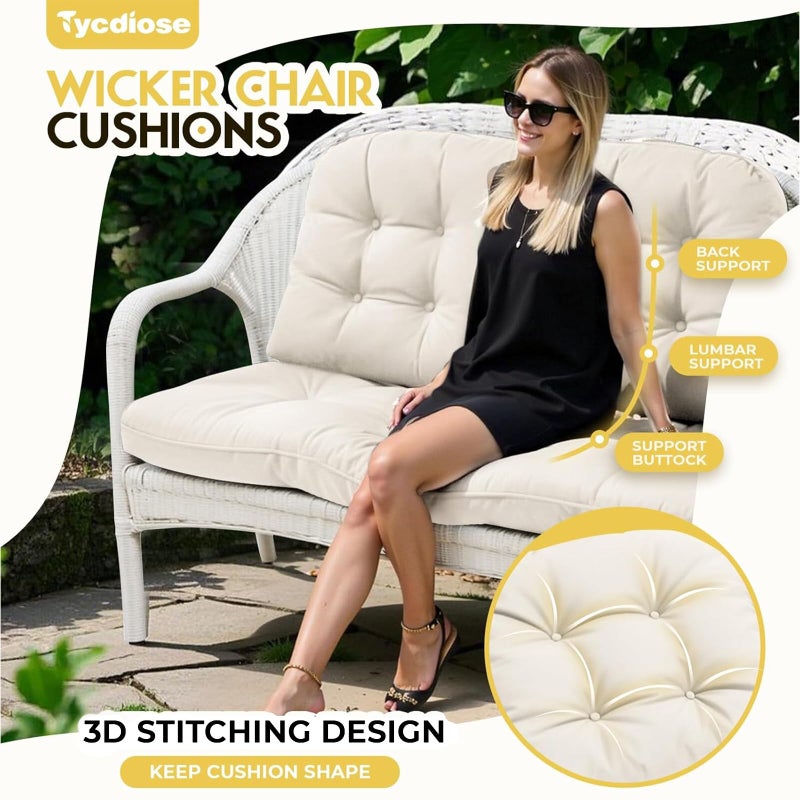 Tycdiose All Weather Outdoor Wicker Chair Cushions of 3 Pieces, Waterproof Outdoor Wicker Chair Cushion for Patio Furniture Loveseat Settee Bench, 1 Loveseat and 2 U-Shaped Thickened Cushions, Cream - Image 2
