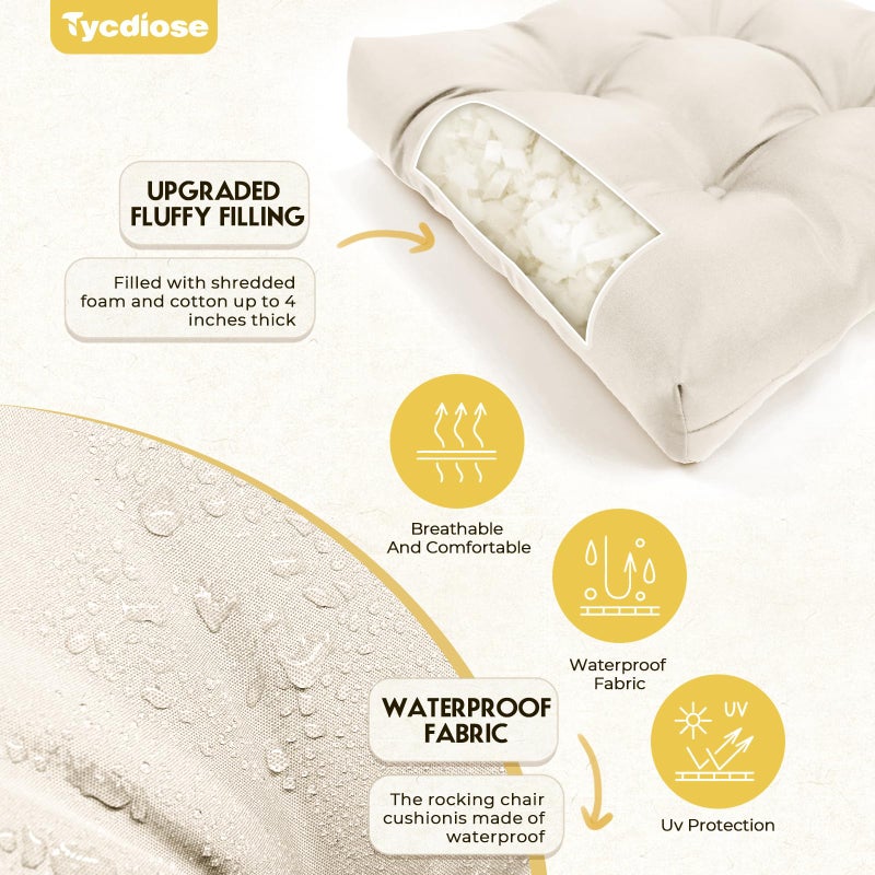 Tycdiose All Weather Outdoor Wicker Chair Cushions of 3 Pieces, Waterproof Outdoor Wicker Chair Cushion for Patio Furniture Loveseat Settee Bench, 1 Loveseat and 2 U-Shaped Thickened Cushions, Cream - Image 4