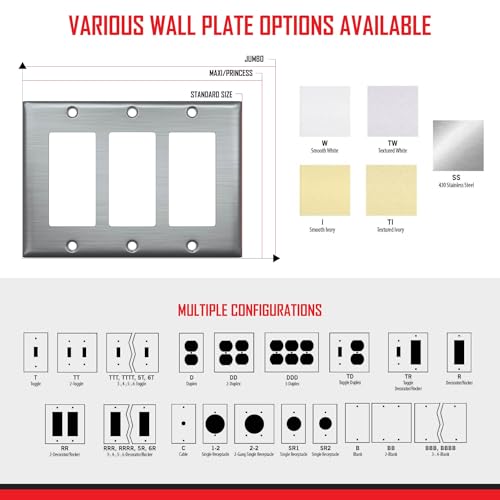 Hubbell TayMac WE-T 1-Gang Red Smooth Metal Standard Emergency Toggle Wall Plate WE-T, Outlet Cover Wall Plate with Screws, Light Switch Cover Plate for 1 Device - Image 5