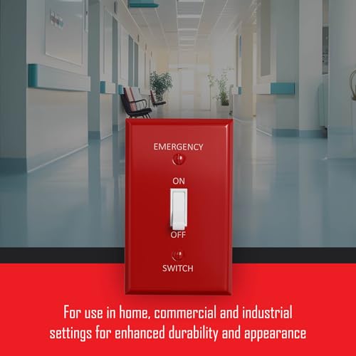 Hubbell TayMac WE-T 1-Gang Red Smooth Metal Standard Emergency Toggle Wall Plate WE-T, Outlet Cover Wall Plate with Screws, Light Switch Cover Plate for 1 Device - Image 4