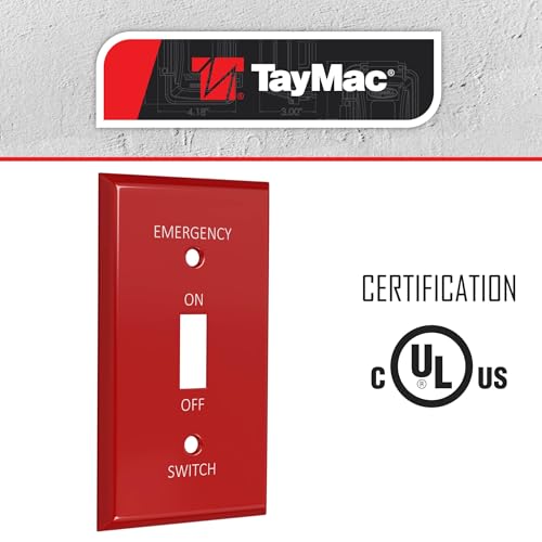 Hubbell TayMac WE-T 1-Gang Red Smooth Metal Standard Emergency Toggle Wall Plate WE-T, Outlet Cover Wall Plate with Screws, Light Switch Cover Plate for 1 Device - Image 3
