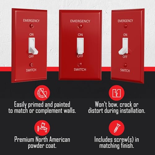 Hubbell TayMac WE-T 1-Gang Red Smooth Metal Standard Emergency Toggle Wall Plate WE-T, Outlet Cover Wall Plate with Screws, Light Switch Cover Plate for 1 Device - Image 2