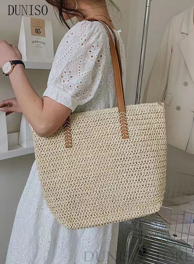 DUNISO Women's Shoulder Tote Bag Straw Design Handbag For Women Large Capacity Bucket Bag Fashionable Travel Messenger Shoulder Bag for Ladies Girls College Students - Image 2