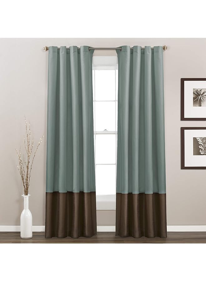 The Bros White/Gray Prima Window Curtains Panel Set for Living, Dining Room, Bedroom (Pair), 54 x 84-inch, 54" W x 84" L, Blue & Chocolate - Image 1