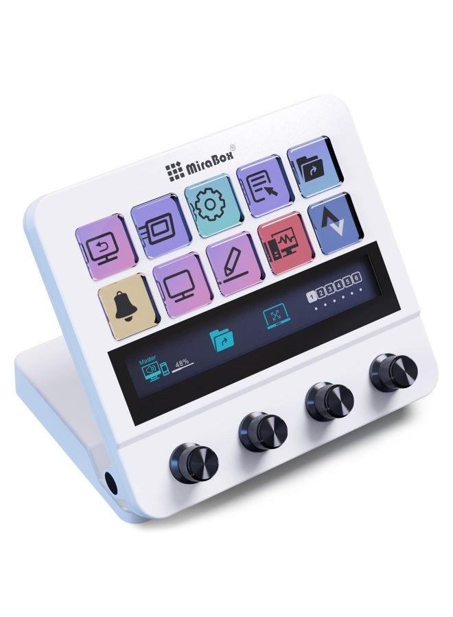 MiraBox N4 Pro Macro Pad,10-Key LCD Shortcut Keyboard with 4 RGB Knobs & TouchBar – Programmable Streaming Controller Deck for OBS, YouTube, Gaming & Office (PC/Mac, USB-C,White) - Image 1