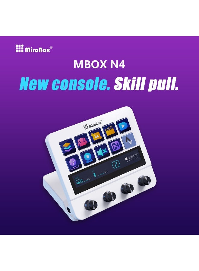 MiraBox N4 Pro Macro Pad,10-Key LCD Shortcut Keyboard with 4 RGB Knobs & TouchBar – Programmable Streaming Controller Deck for OBS, YouTube, Gaming & Office (PC/Mac, USB-C,White) - Image 2