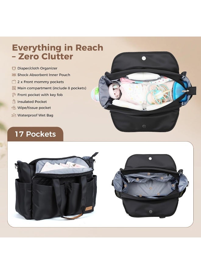 Lekebaby Diaper Bag Large Baby Bags for Mom and Dad, Travel Diaper Tote, Quilted Black - Image 2