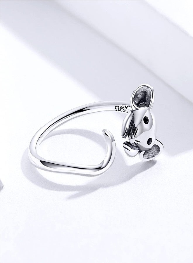 Qings Cute Mouse Ring 925 Sterling Silver Cubic Zirconia Open Ring, Adjustable Animal Wrap Ring Jewelry Gift for Women - Image 3