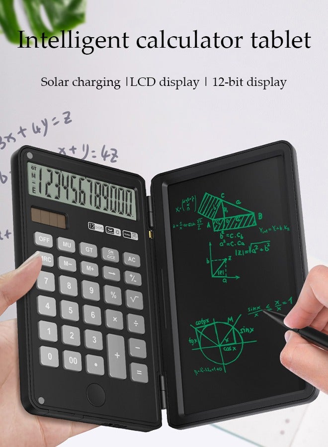 Generic Scientific Calculator, Foldable Portable Desktop Calculator with Erasable Writing Board 12 Digit LCD Display Physical Geometry for Students Teachers Office Business High School，Black  - Image 3