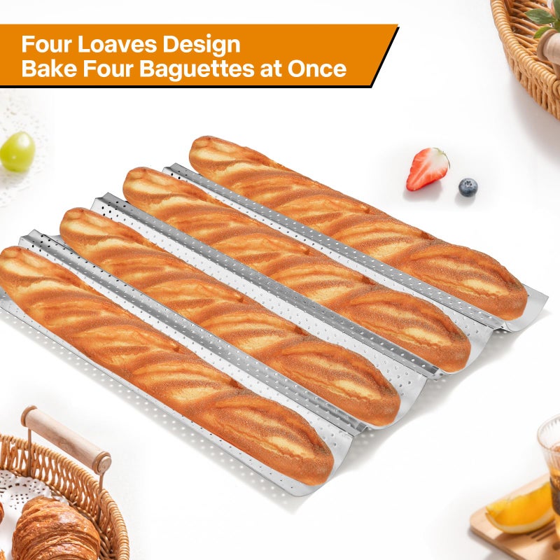 Spmarkt Silver French Baguette Bread Pan Kit, Non-Stick Baguette Tray with Proofing Cloth, Bread Lame for Baking - Image 5