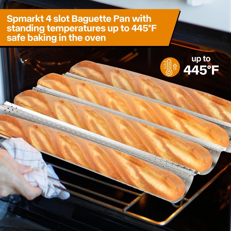Spmarkt Silver French Baguette Bread Pan Kit, Non-Stick Baguette Tray with Proofing Cloth, Bread Lame for Baking - Image 3