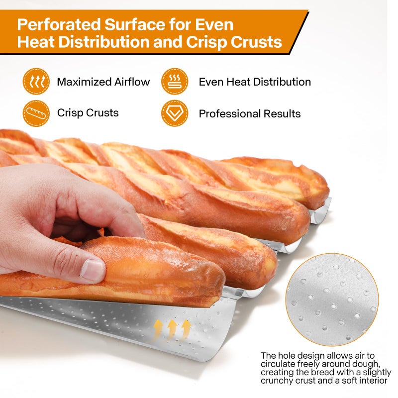 Spmarkt Silver French Baguette Bread Pan Kit, Non-Stick Baguette Tray with Proofing Cloth, Bread Lame for Baking - Image 2