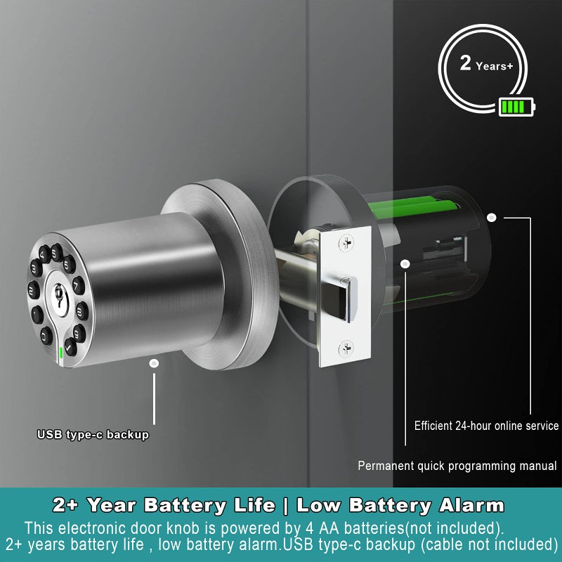 BOTHSTAR Keypad Door Knob with Key,Keyless Entry Door Lock, Code Locks Door Knob, Auto Lock,50 User Code, for Home,Office,Hotel,Bedroom,Garage,Not Deadbolt - Image 4