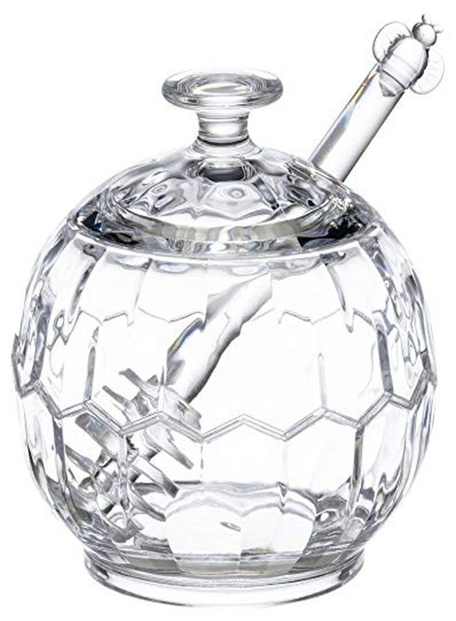 KLIFA- HONEYCOMB Series, Acrylic Plastic Honey Jar Syrup Pot with Dipper and Lid, Clear, 10.15 oz, - Image 1