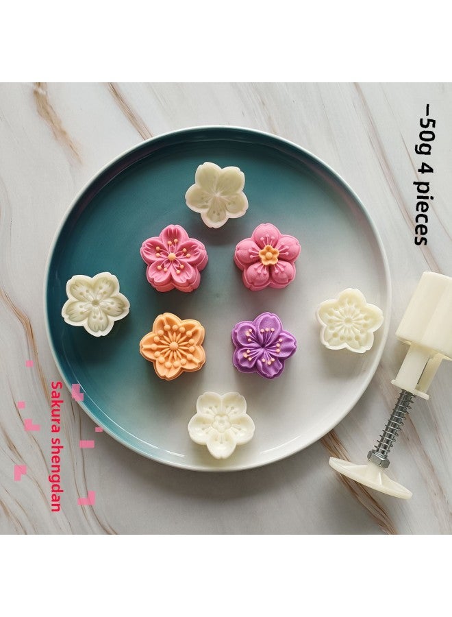 Cherry Blossom Cake Mold Three-dimensional Moon Cake Horseshoe Cake Mung Bean Cake Mold-Color:50g  (1 Mold 4 Pieces)