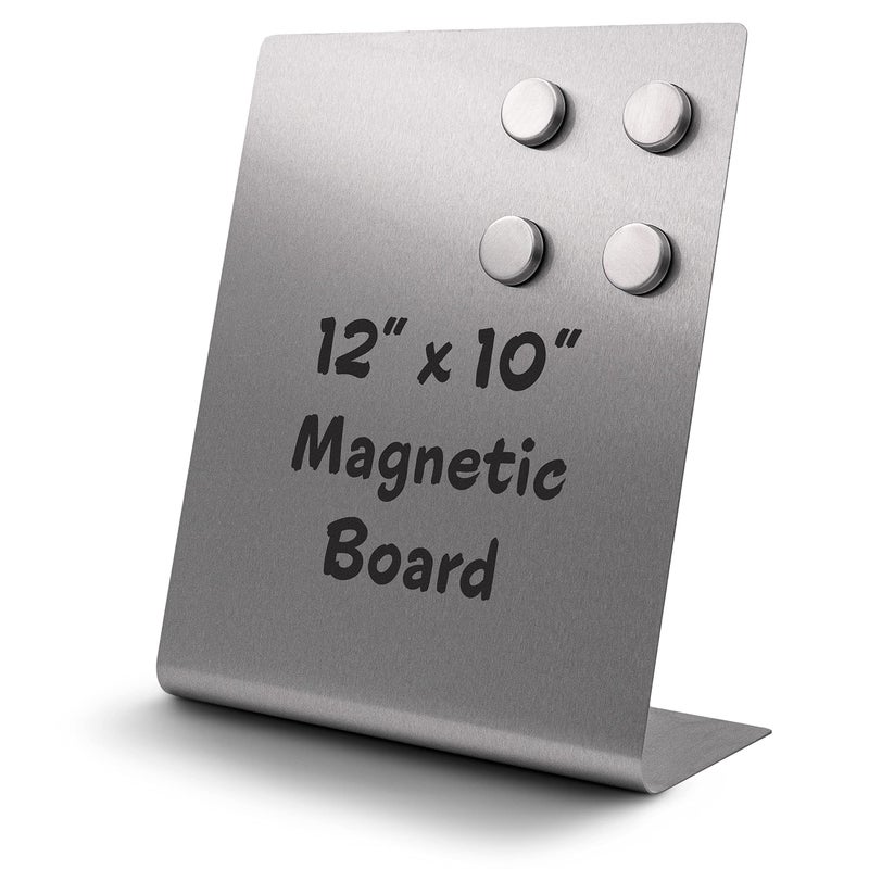 Large Magnetic Bulletin Board for Tabletops Dry Erase Memo Board with Stand Metal Easel for Magnet Display 12x10 Inches 4 Magnets