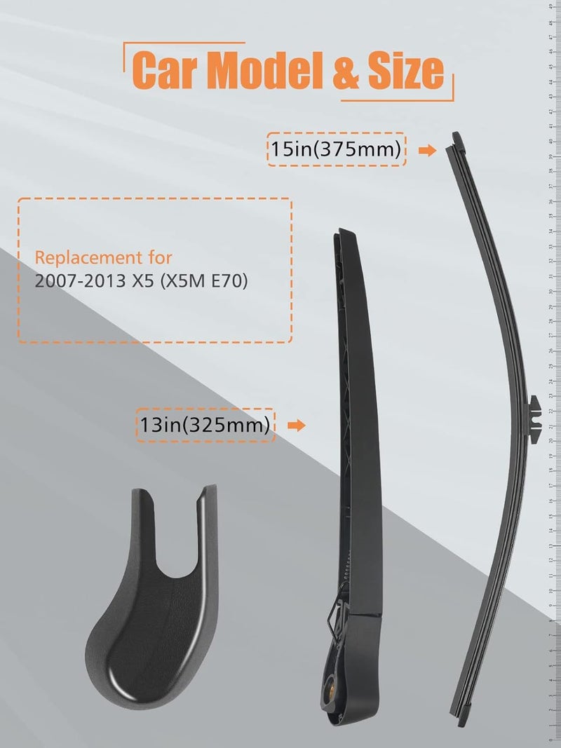 MIKKUPPA Rear Wiper Arm Blade - Replacement for X5 X5M E70 2007-2013 - Back Windshield Wiper Assembly Replacement - All Season Natural Rubber Cleaning Window - Image 2