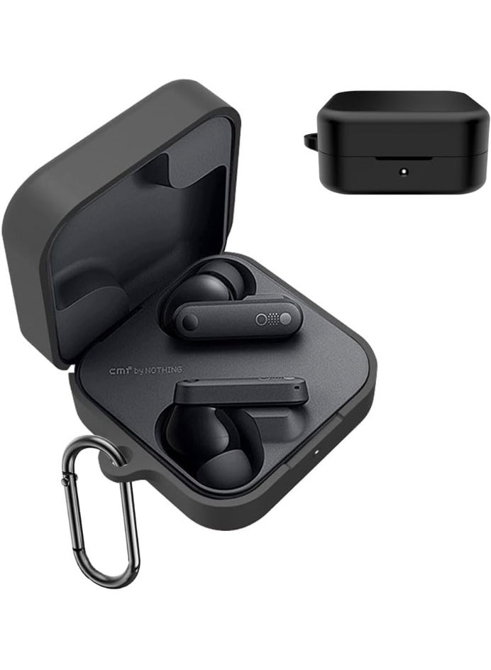 متوافق مع غطاء حماية سماعات Nothing CMF Buds 2A، غطاء حماية من السيليكون الناعم المقاوم للصدمات، سماعات أذن لاسلكية مع حلقة تعليق، مؤشر LED أمامي مرئي (أسود) - Image 1