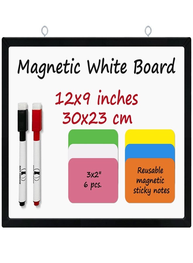 Navy Penguin White Board Mini Kit - 9 x 12 in Whiteboard with 2 Dry Erase Markers and 6 Magnetic Notes - Small Double-Sided Wall Hanging Dry Wipe Off Board for Home and Office - Image 1