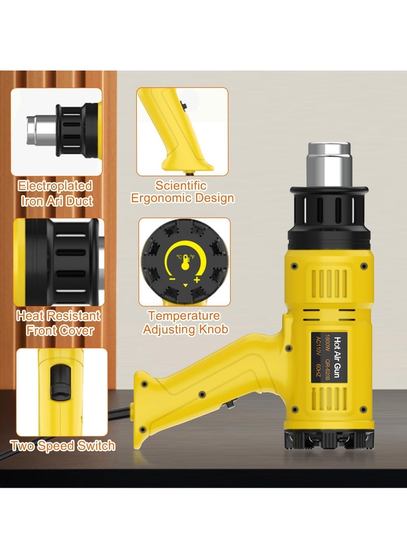 Generic - 2000W Heat Gun Fast Heating, Professional Hot Air Gun 60℃ -600 ℃ Variable Temperature Control,2-Temp Setting,7 Accessories, Overload Protection for Shrink Pipe, PVC Wrap, Crafts, Epoxy Resin&DIY - Image 1