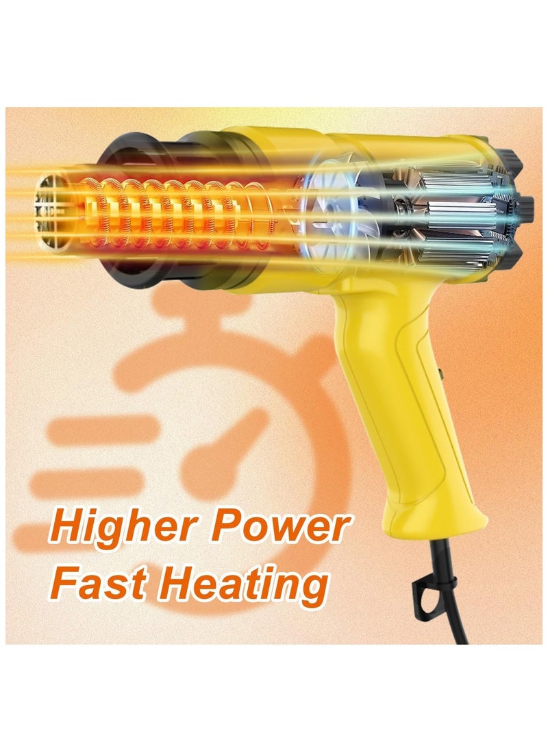 Generic - 2000W Heat Gun Fast Heating, Professional Hot Air Gun 60℃ -600 ℃ Variable Temperature Control,2-Temp Setting,7 Accessories, Overload Protection for Shrink Pipe, PVC Wrap, Crafts, Epoxy Resin&DIY - Image 1