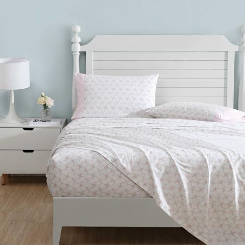 Laura Ashley Queen Size Sheet Set Crisp Lightweight Cotton Percale Bedding with Fitted Sheet and Pillowcases Floral Room Decor Deep Pocket College Dorm Room Essentials Lynda Pink - Image 3