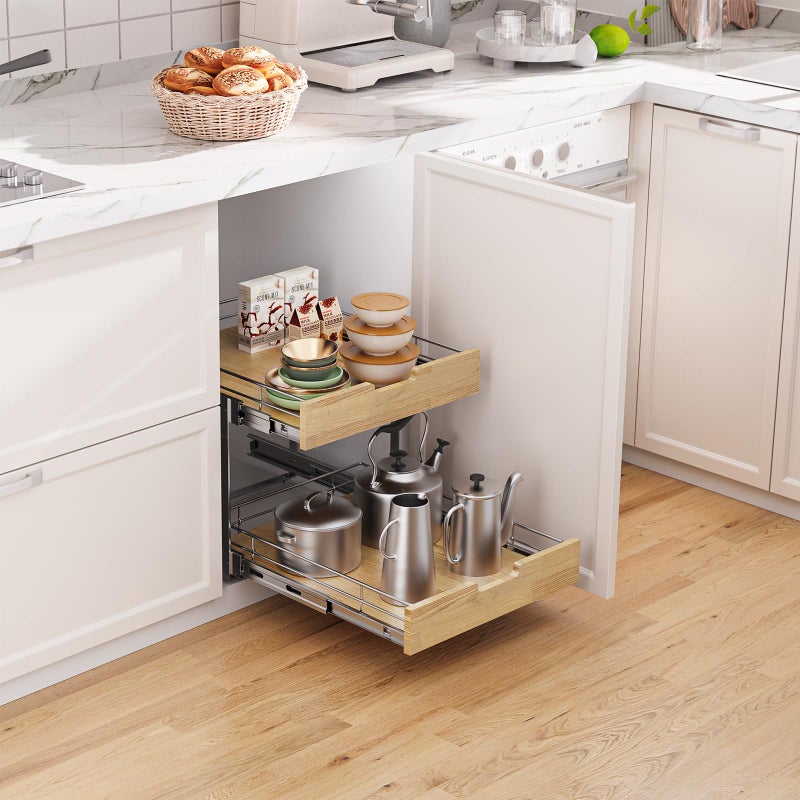 Sikarou Pull Out Cabinet Organizer,Heavy-Duty Slide Out Shelf, Wood and Wire Basket, Pull Out Drawer for for Kitchen Under Sink Space, Pantry, Bathroom, 2 Tie 14 * 21 in - Image 5