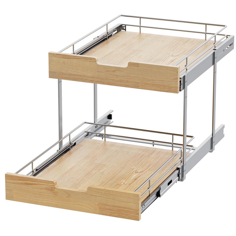Sikarou Pull Out Cabinet Organizer,Heavy-Duty Slide Out Shelf, Wood and Wire Basket, Pull Out Drawer for for Kitchen Under Sink Space, Pantry, Bathroom, 2 Tie 14 * 21 in - Image 4
