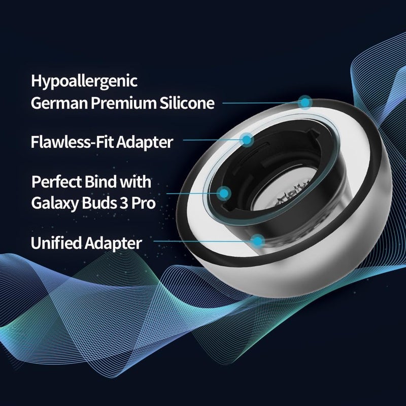 AZLA SednaEarfit Crystal Ear Tips for Galaxy Buds 3 Pro - SMAPP-Certified (2 pairs) - Samsung Galaxy Buds Pro 3 - Silicone - Smoky Black - Image 3