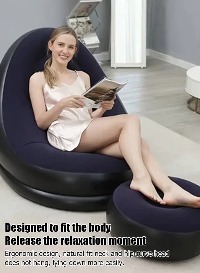 Generic Multi-color inflatable lazy sofa with legs, two-piece set, modern casual home velvet inflatable sofa and lounge chair  - Image 2