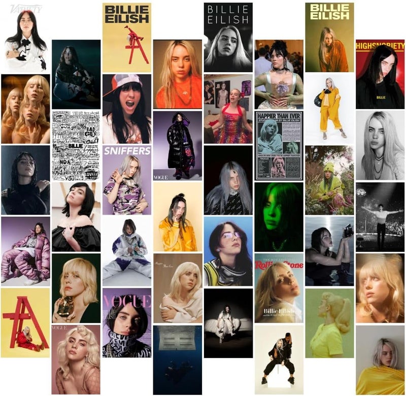 auraposter بيلي إيليش (مجموعة من 40) | ملصقات بيلي إيليش المصغرة (15 × 10 سم) | ملصقات مصغرة لأغاني بيلي إيليش للحائط، غرفة النوم، غرفة المعيشة | ملصقات المغنية بيلي إيليش | تشمل نقاط الغراء - Image 1