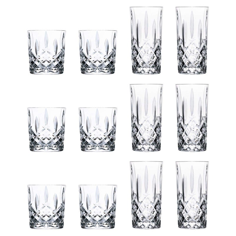 RCR 12 Piece 396ml 340ml Crystal Glass Highball Tumbler Glasses Orchestra Range x6 Tumblers and x6 Highball Cocktail Juice Glasses  Gift Boxed  Made in Italy Crystal