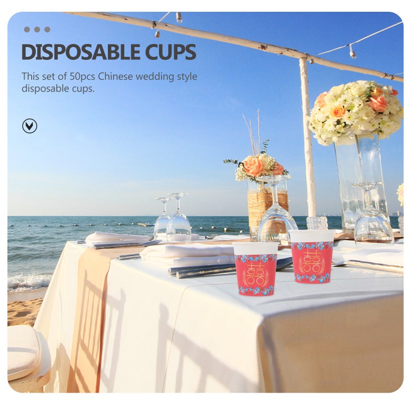 50pcs Chinese Wedding Paper Mug Thicken Paper Cup Drinking Holder for Wedding - Image 5