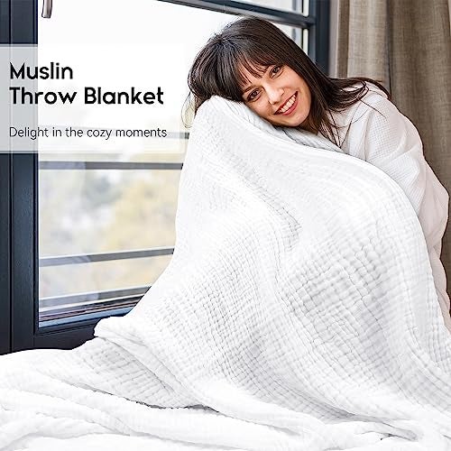 Yoofoss Muslin Blanket 100% Organic Cotton Large Twin Size 60" x 80" for Bed Couch Summer Gauze Blanket for Adults Lightweight and Breathable White - Image 2
