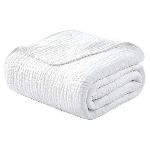 Yoofoss Muslin Blanket 100% Organic Cotton Large Twin Size 60" x 80" for Bed Couch Summer Gauze Blanket for Adults Lightweight and Breathable White - Image 1