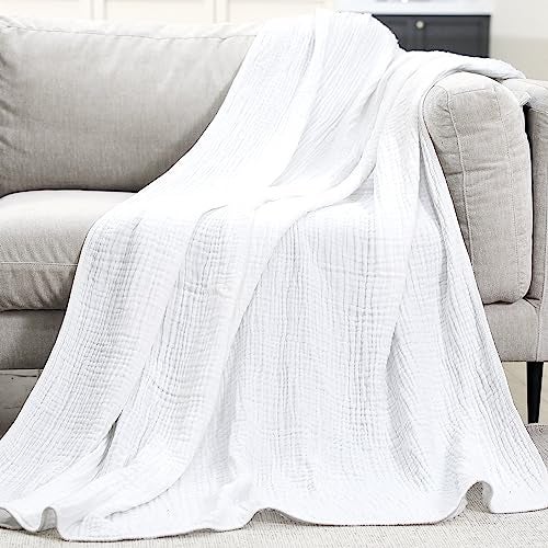 Yoofoss Muslin Blanket 100% Organic Cotton Large Twin Size 60" x 80" for Bed Couch Summer Gauze Blanket for Adults Lightweight and Breathable White - Image 5